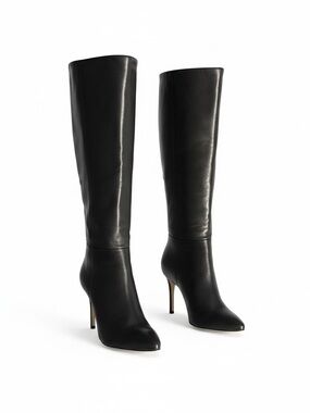 Schultz Black Leather Knee-High Stiletto Boots